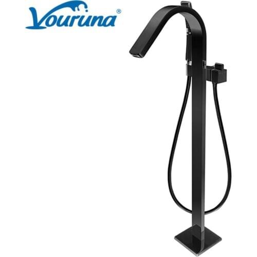 VOURUNA Waterfall 1-Handle Freestanding Floor Mount Roman Tub Faucet Bathtub Filler with Hand Shower in Chrome