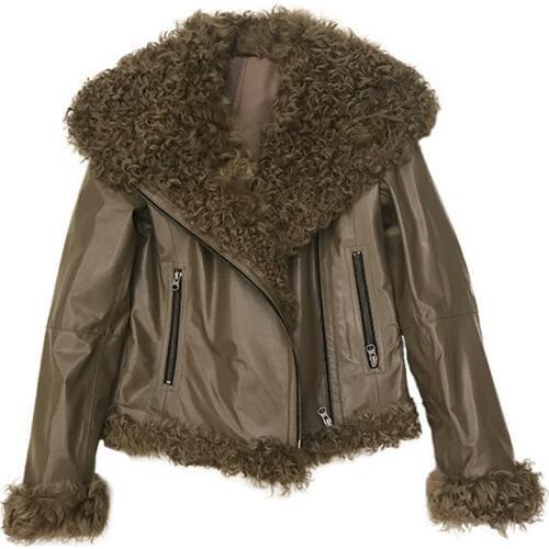 Women Genuine Leather Jacket Real sheep Fur Collar Sheepskin Jacket Women Shearling Coat Real Leather Lamb Wool Jacket