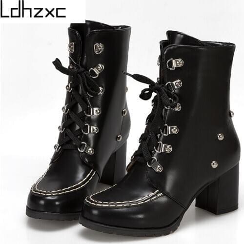 LDHZXC Black high Heels For Women Ankle Boots Spring winter Women Sexy Rivet Punk Gothic Shoes Footwear On Street Large Size 43