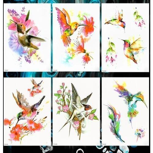1 Sheet Graffiti Hummingbird Temporary Tattoos For Women Sticker Fake Tattoo Custom Tatoos Cute Draw Waterproof Body Art Arm