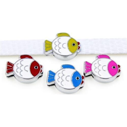 10PCS 8mm Colorful Fish Slide Charms Slide Beads DIY 8mm Hole Bracelets Wristbands,Belt Straps Pet Name Collar DIY Accessories