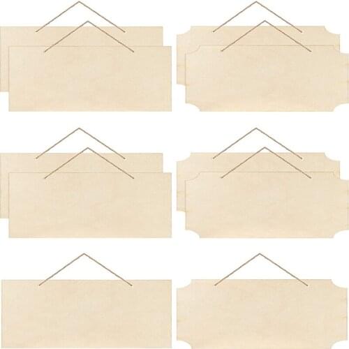 10 Pieces Unfinished Hanging Wood Sign Rectangle Blank Wooden Plaque Banners With Ropes For Pyrography Painting Writing