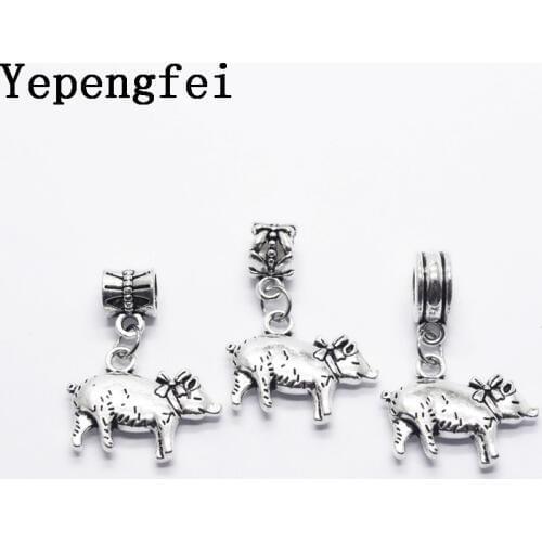 10pcs pig European Bead Vintage Silver Charms fit for pandora style Bracelets Necklace DIY Metal Jewelry Making JA600034