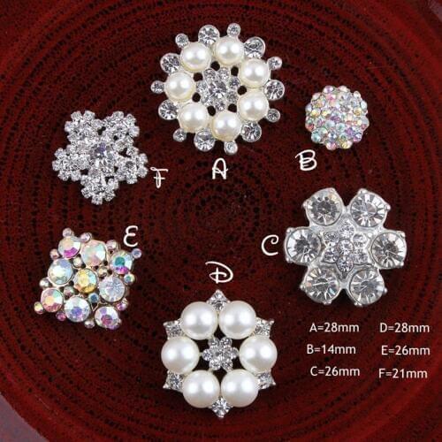 120pcs/lot Clear Alloy Crystal Flatback Buttons For Kids Girl Hair Accessories Metal Rhinestone Buttons Flower Centers Wholesale