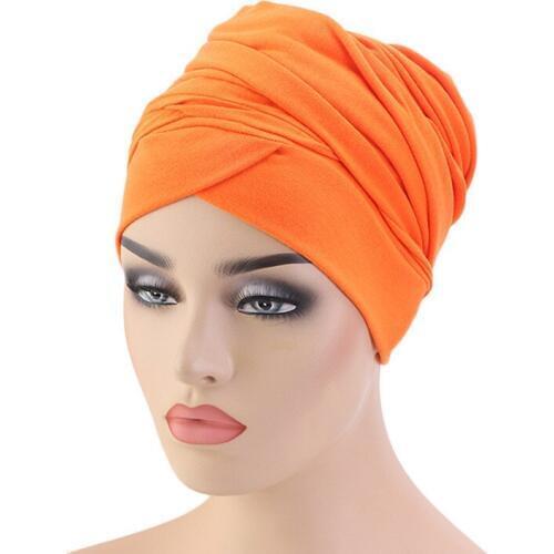 2020 Fashion Women Head Scarf Turban Hat African Headwraps Solid Color Cotton Turbanet Ladies Long Tail Bonnet Hijab Caps Muslim