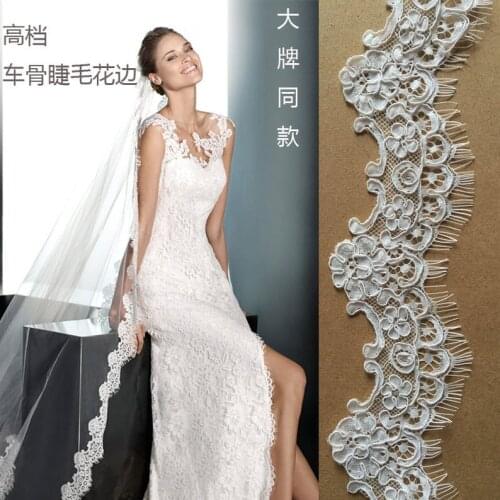 3 Yards Cord Lace Trim With Fringe, Alencon Lace Trim With Eyelash Fringe, Scalloped Trim Lace For Bridal Veil