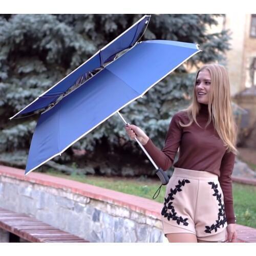 4pcs/lot 112cm visible true double layer two fold auto open golf umbrella 70T steel anti-thunder windproof fiberglass parasols