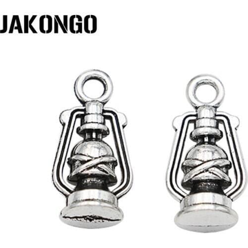 50pcs Antique Silver Plated Kerosene Lamp Charms Pendants for Jewelry Making DIY Handmade Craft 16X8mm