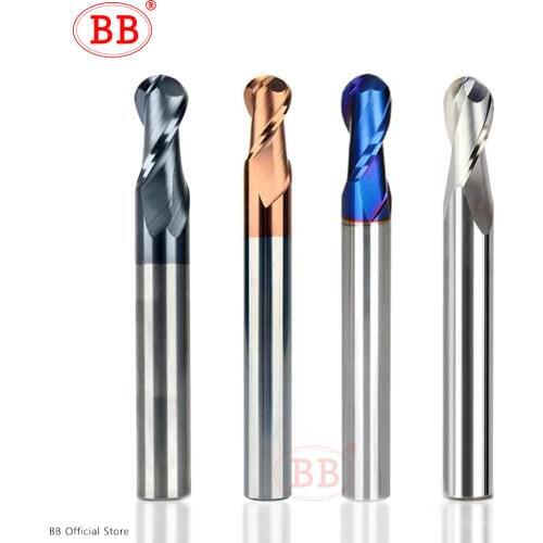 BB Ball Nose End Mill Tungsten Carbide Cutter CNC Router Bit Milling Tool R0.5 6mm 8mm 10mm HRC45 55 65 2 Flute