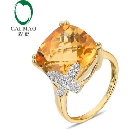 CaiMao 18KT/750 Yellow Gold 8.35 ct Natural Citrine & ct Full Cut Diamond Engagement Gemstone Ring Jewelry