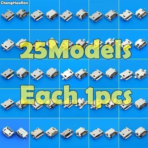 ChengHaoRan 25pcs Micro USB Jack 5P 7Pin Micro USB Connector for Samsung HTC Lenovo ZTE Phone Tablet PC USB Tail Charging Socket