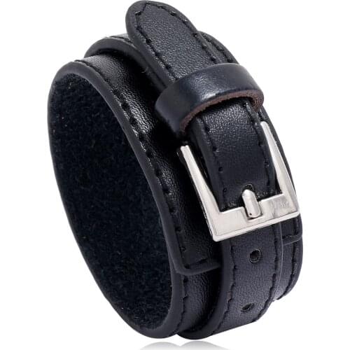 Black Brown Pu Leather Punk Men Bracelet Watch Strap Cuff Bangle Double Layer Wristband Bracelet Jewelry