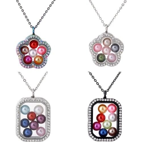 Flower Polygon With Rhinestone Magnetic Living Memory Locket for Charms Floating Locket Pendants
