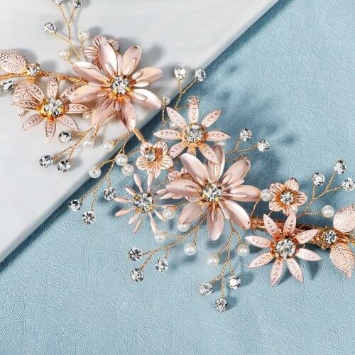 Metal Flower Soft Copper Wire Hair comb women hair Ornaments Pearl Crystal Side Clip Bride hair jewelry
