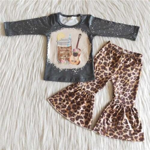 Toddler Baby Girl Kids Clothes Guitar Long Sleeve Top+ Leopard Print Pants 2 Pics Set