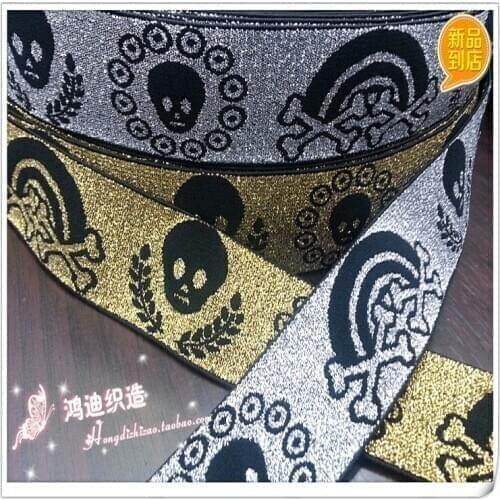 38mm Skull pattern elastic webbing clothing bags sport trousers elastic belt band 10meters softy straps