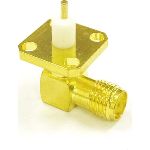 1pc SMA Female Jack RF Coax Modem Convertor Connector 4-hole panel mount Right Angle solder post Insulator Long 4mm Goldplated