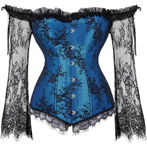 Corset Tops for Women with Sleeves Style Victorian Retro Burlesque Lace Bustiers Bridal Wedding Vest Fashion Halloween White Red