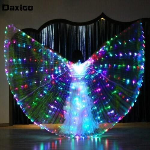 LED Color Flash Belly Dance Costume Isis Dance Wing 360 Degree Belly Dance Accessory Costume Adult Butterfly Wings with Sticks