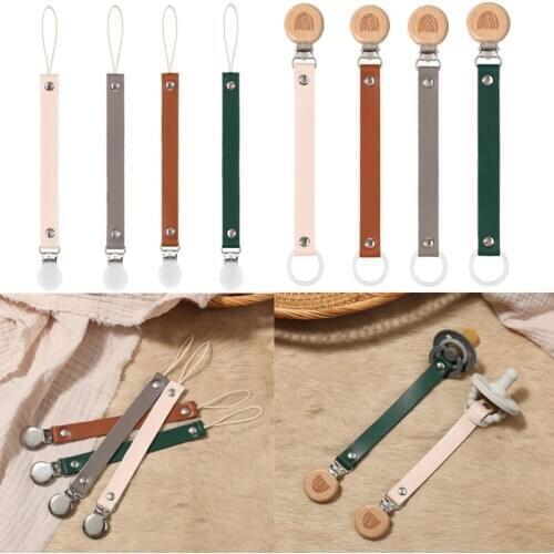 Leather Baby Pacifier Chain Rainbow Soother Pacifier Clips Chain Metal Dummy Clip Nipple Holder Clasps Baby Feeding Accessories