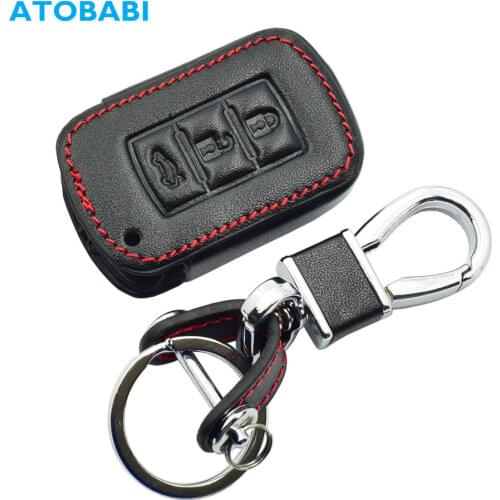 ATOBABI Leather Car Key Case For Mitsubishi ASX Outlander Lancer EX Galant Pajero 2016 2017 3 Buttons Remote Fob Shell Cover Bag