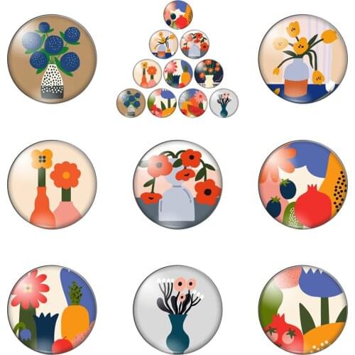 Beautiful Cartoon Flower Vase Images 10pcs Mixed 12mm/20mm/25mm/30mm Round Photo Glass Cabochon Demo Flat Back Making Findings