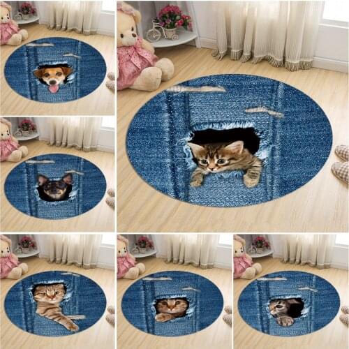 3D Round Carpet Cute Pet In Jeans Hole Non-Slip Gaming Mat Floor Mat Livingrom Rug Bedroom Carpet Floor Mat Outdoor Rugs Tapete