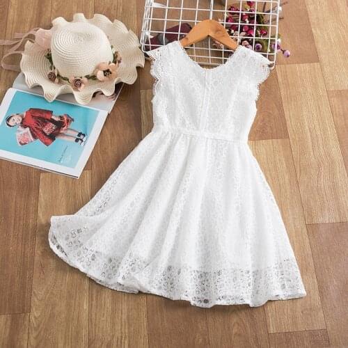 Lace Dresses For Girls Kids White Elegant Summer Sleeveless Flower Wedding Party Bridesmaid Children Pageant Princess Costume