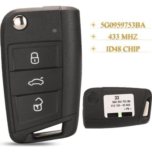 Kutery Original Car Flip MQB Remote Car Key Fob 433Mhz Id48 5G0959753BA/52BA For VW MQB Golf VII MK7,Skoda Octavia A7 2017