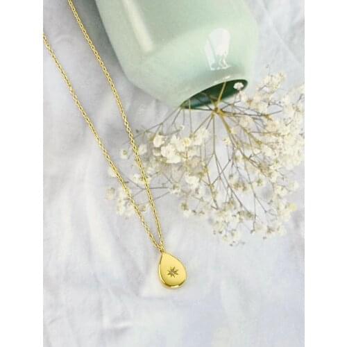 Square water drop Necklac Jewelry Stainless Steel New Goddess Luxury Golden Color Luxe Fashion For Women