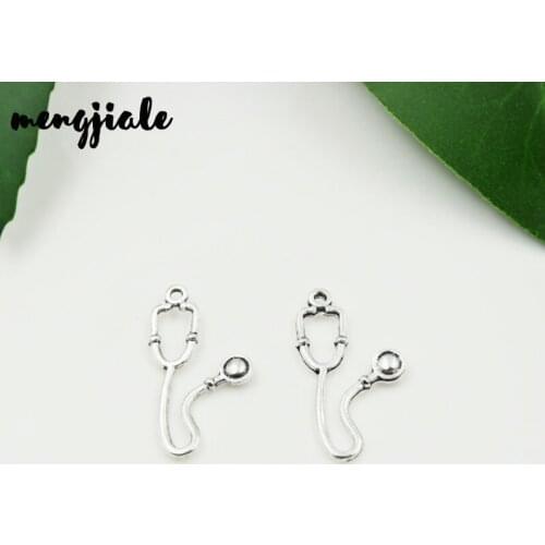 MENGJIALE 30pcs/lot--29*15mm- Stethoscope chams-Antique silver plated Doctor Stethoscope charms-DIY supplies-Jewelry accessories