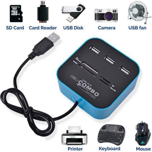 Micro USB Hub 2.0 3 Ports + TF SD Card Reader Slot High Speed USB Combo All In One USB Splitter for Laptop Desktop Use 300Set