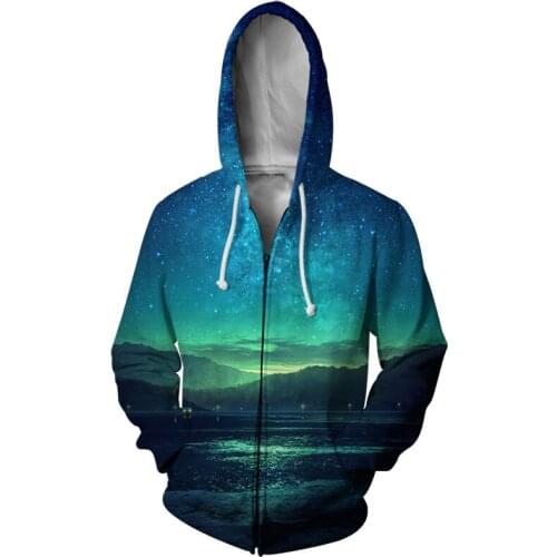 JUMEAST Hoodie Man Zipper Fashion 3D Printed Starry Sky Zipper Hooded for Men Long-sleeved Hooded Sweatshirt S-7XL Streetwear