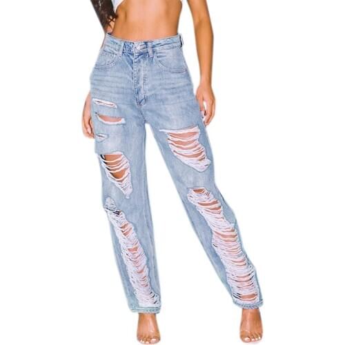 Fashion Casual Loose Women Jeans Women Ripped Hole Casual Jeans pants women