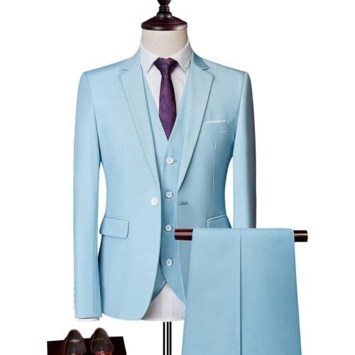 Men Suits Slim Fit Business Uniform Office Suit Wedding Groom Party 3 Pieces Blazer and Vests Plus Pants Single Button Formal