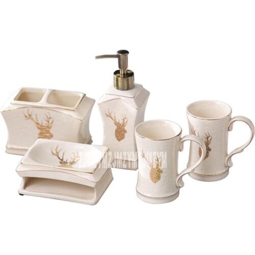 Five-piece ceramic wash set creative simple bathroom wash toothbrush holder soap dish lotion bottle bathroom supplies