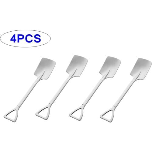 4PCS Coffee Spoon Cutlery Set Stainless Steel Retro Iron Shovel Ice Cream Spoon Scoop Creative Spoon tea-spoon Tableware