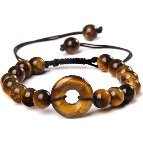 Natural Tiger Eye Stone Bracelet 8mm Round Agates Beads Braided Bracelet Adjustable Buddha Energy Jewelry for Women Men Gifts