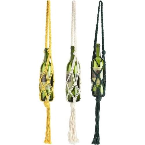 Beer Wine Bottle Holder Bohemian Style Hand Knitting Cotton Rope Bottles Storage Hanging Bag