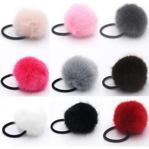 Pompon Ball Pompom Elastic Hair Bands Bobble Faux Fur Fluffy Women Girl Ponytail Holder hair rope ties Scrunchies Accessories