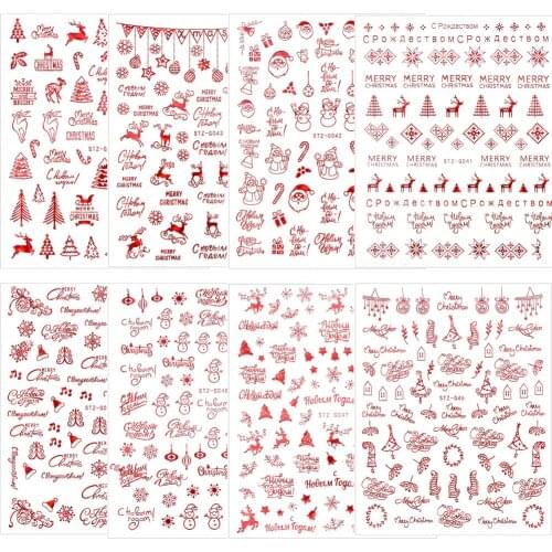 2021 Nail Art Self-adhesive Transfers Stickers Red Xmas Cute Merry Christmas Santa Collection Decor Snow Balloon Nail Decals