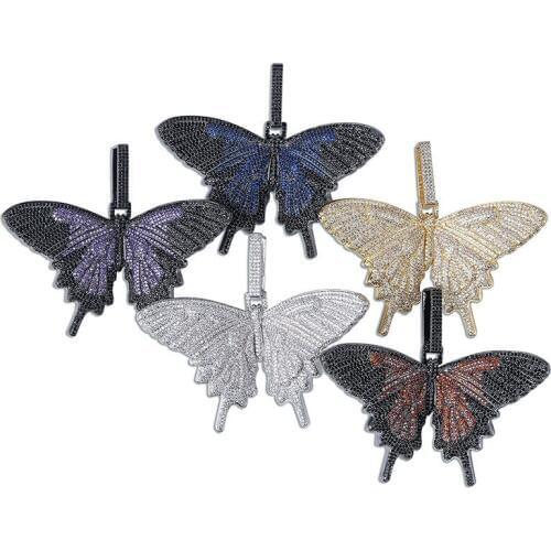 Lucky Sonny Luxury Multicolor Butterfly Pendant Hip Hop Bling Men Jewelry CZ Iced Pendants & Necklaces 3mm Rope Chain Necklace