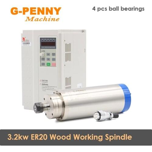 3.2kw ER20 Water cooled spindle 4pcs ball bearings Wood working spindle motor for CNC & 3.7KW FULING Inverter