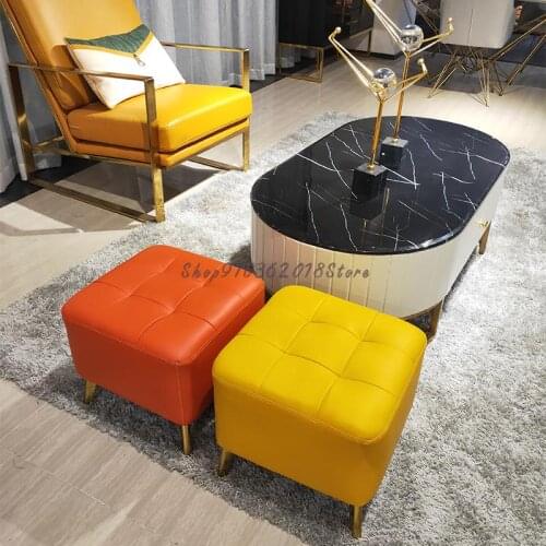 Light Luxury Leather Sofa Stool Leather Pier Household Shoe Changing Stool Top Layer Cow Leather Foot Rest Dressing Room Solid