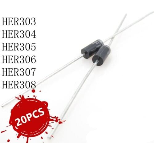 20PCS/Lot HER303 304 305/HER306/HER307/HER308 Fast recovery rectifier diode DO-27