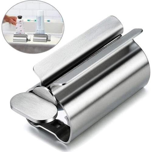Stainless Steel Rolling Toothpaste Squeezer Tube Toothpaste Dispenser Bathroom Accessories Set Toothbrush Holder Storage Rack