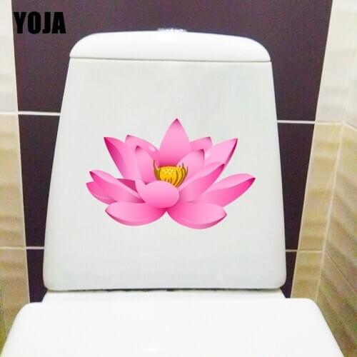 YOJA 23*15CM Pink Summer Lotus Cartoon Home Wall Decor Bathroom Toilet Seat Stickers T1-0943
