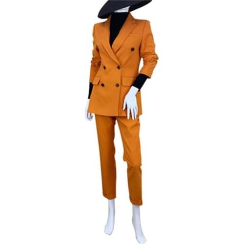 Women pant suits formal Orange suit female autumn New fashion office ladies business OL slim uniform two-piece suit women