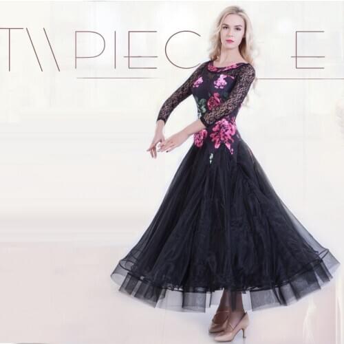 Printing Standard Ballroom Lace Dress Woman Dance Competition Dresses Standard Waltz Foxtrot Modern Suit Tango Dress B-6214