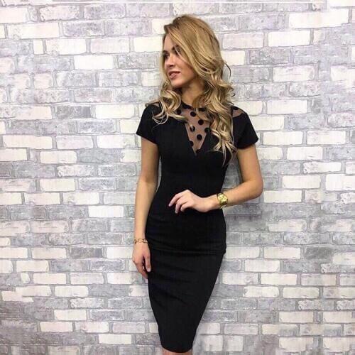 2019 New Summer Dress Fashion Casual Sexy Solid Dot Temperament Round Collar Short Sleeve Large Size Ladies Women Dresses ZW081